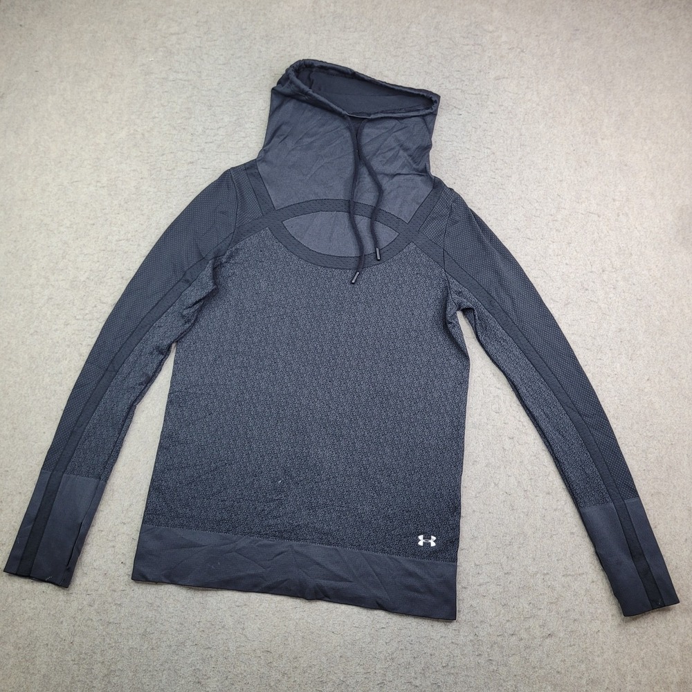 Under Armour‎ Threadborne Hoodie Womens M Fitted Black Pullover Scuba Neck